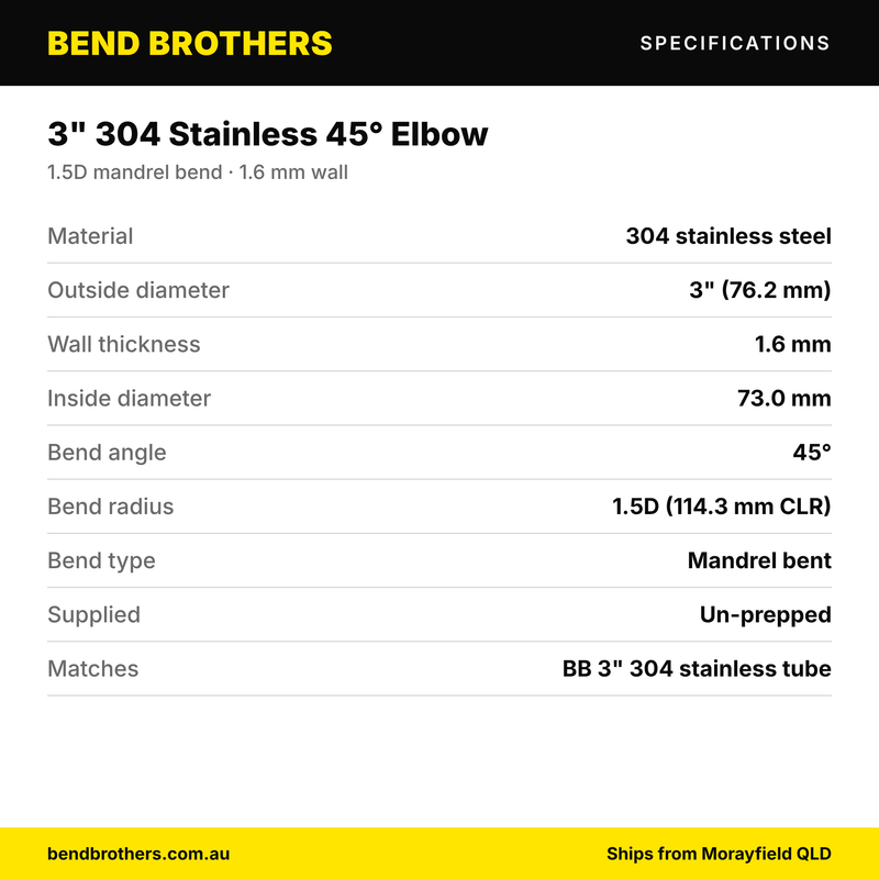 Load image into Gallery viewer, 3" 304 Stainless 45° Elbow – specifications