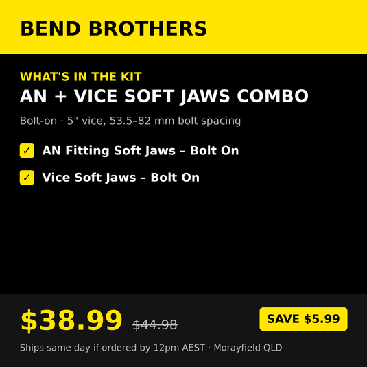 AN Fitting + Vice Soft Jaws Combo – Bolt-On (5" Vice)