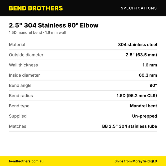 2.5" 304 Stainless 90° Elbow – specifications