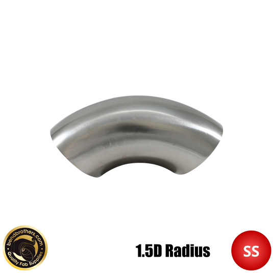1.5" (38mm) 304 Stainless Steel 90° Elbow - 1.5D Radius - 1.6mm Wall - Un-prepped